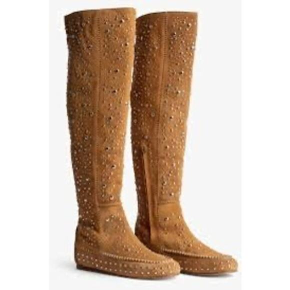 Zadig & Voltaire Santa Dream Knee High Leather Studded Boots Size EU 41/US 11 - Picture 2 of 9